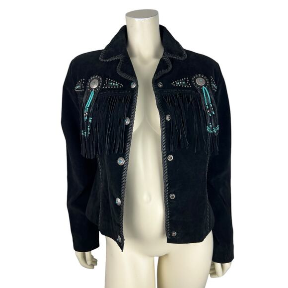 Scully Black Fringe Jacket with Turquoise Accents - Picture 4 of 14
